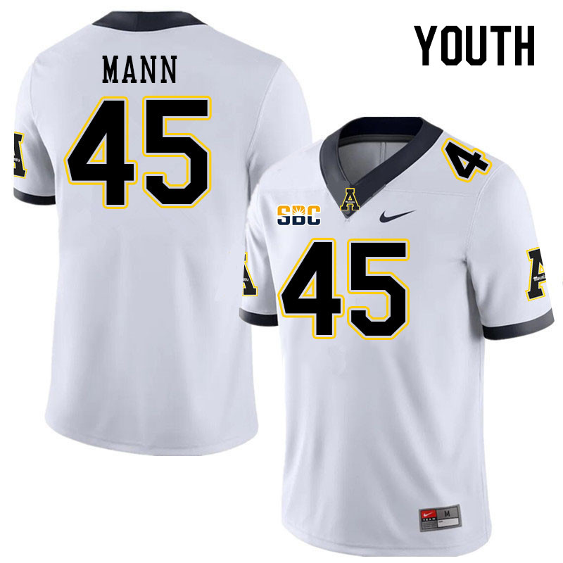 Youth #45 Jake Mann Appalachian State Mountaineers College Football Jerseys Stitched Sale-White - Click Image to Close